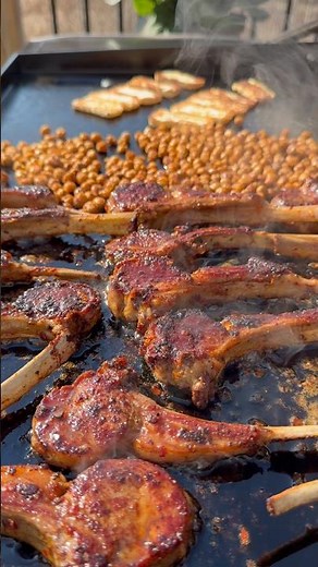 Harissa Lamb Chops with Crispy Chickpea & Halloumi Salad 🐑🥗#griddlecooking #griddle