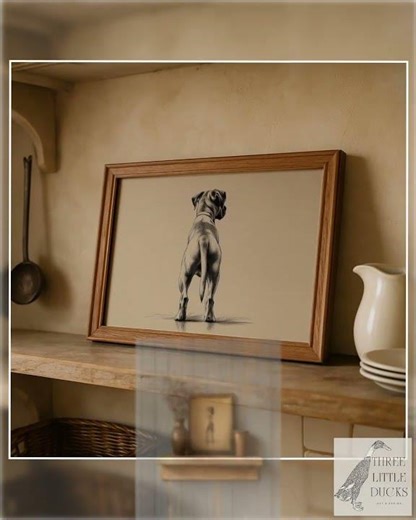 Vintage Boxer Dog Sketch Printable - Elegant Pet Wall Art, Rustic Animal Decor, Canine Rear View ...