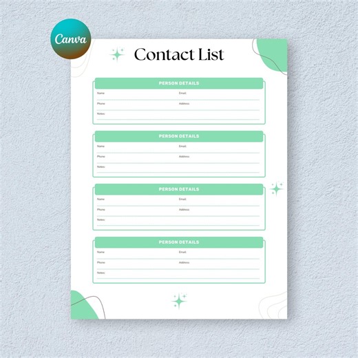 Contact List | Editable Contact Information Organizer | Phone & Email Tracker | Printable PDF - Etsy