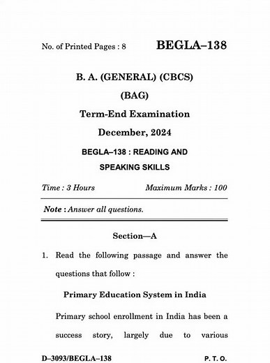 BEGLA-138 Dec 2024 | IGNOU Previous Year Question Paper