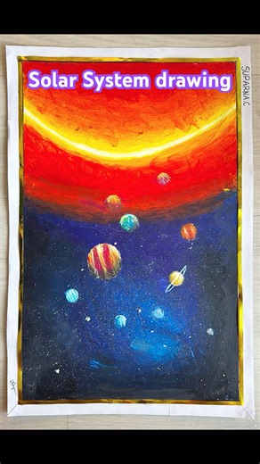 Solar System Drawing with Oil Pastels & Acrylic 🌞✨ #Shorts #suparnasacticity #solarsystem