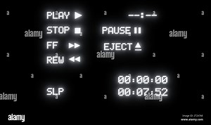 VHS video player screen for vintage effect with running timecode, and noise and glitch of crt tv Stock Photo - Alamy