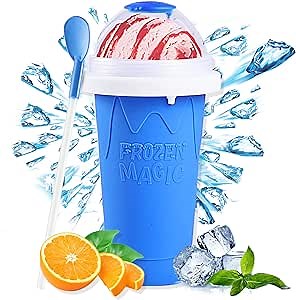 Slushy Make Cup, Easy-To-Use Squeeze Slushie Cup, TIK TOK Magic Quick Frozen Smoothies Cup with Lids & Straws, Reusable Slushy Cup Perfect for Kids & Adults, Enjoy Your Yummy Slushy in Minute (Blue)