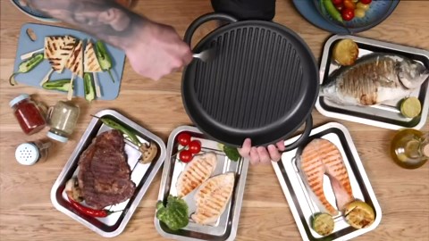 Jean-Patrique The Whatever Pan Cast Aluminum Griddle Pan for Stove Top - Lighter than Cast Iron Skillet Pancake Griddle with Lid - Nonstick Stove Top Grill 10.6" Diameter