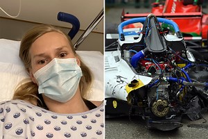 Watch five female drivers crash in six-car pile-up with two rushed to hospital