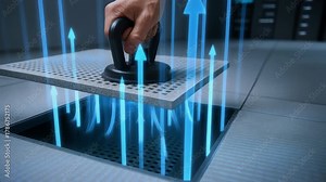 Ai power crunch data center build efficient raised floor panel lifted with airflow visualization revealing cooling system and glowing airflow ducts