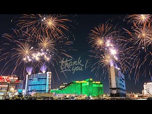 Tropicana Casino Building Demolition Implosion Fireworks and Drones Full Show
