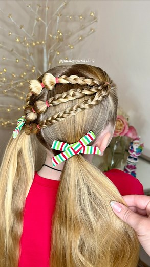 28K views · 777 reactions | How fun is this pigtail hairstyle!? ❤️ I think it’s a new favorite, and super quick! I tapered the combo braids so the bubbles started at different levels. I did the middle braid first so it would be centered, then did the outside braids! Tag us if you give it a try! ❤️ | Paisley’s Petals | Facebook