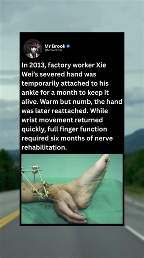 In 2013, factory worker Xie Wei's severed hand was temporarily attached