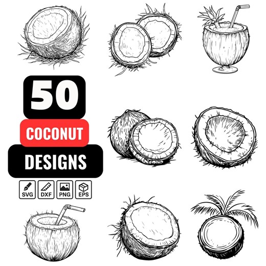 Coconut Svg Bundle, Coconut Png, Tropical Design Png, Beach Theme, Coconut Clipart, Coconut Drink Svg, Exotic Fruit Svg, Coconut Vector - Etsy