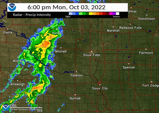 | 8:40 pm Radar Update (10/03/22) | Heads up! Scattered showers will move into Yankton and Sioux Falls over the next few hours. Temporary reductions in visibility as well as locally heavy rainfall will be possible. Stay tuned for further updates. #SDwx | US National Weather Service Sioux Falls South Dakota