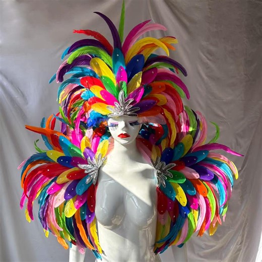 Crystal Carnival Feather Headdress - Women's Gift and Samba Party Headband With Carnival Feather Shoulder Piece and Epaulet Feather Shawl - Etsy