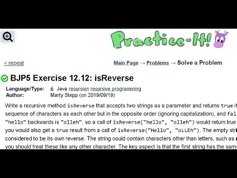 Java Practice It | Exercise 12.12: isReverse | recursion, recursive programming