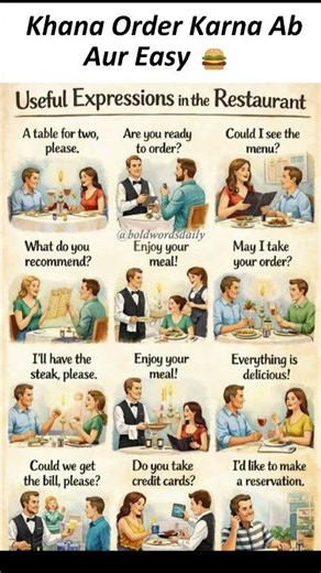 Restaurant mein khana order karne ke easy aur useful expressions ko simple tarike se samjhiye!