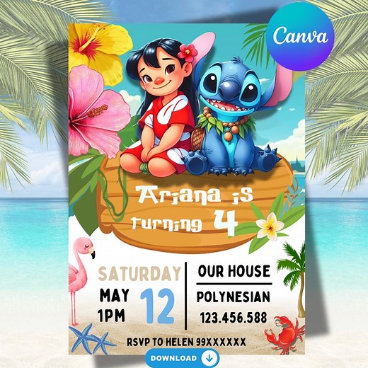 Stitch and Lilo Party Editable, Printable Invitation - Etsy