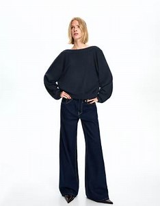 Bershka Open-back sweater in navy | ASOS