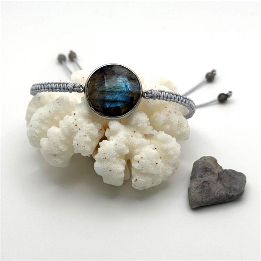 Labradorite Woven Bracelet: Handmade, Silver Bezel Coin Connector, Adjustable Slider - Transformation - Etsy