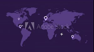 aircraft flying around world map motion background