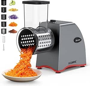 Electric Cheese Grater, Upgraded Salad Maker with 5 Replaceable Stainless Blades, 250W Electric Cheese Shredder, One-Touch Control Vegetable Cutter Kitchen Slicer for Cheeses, Fruits, Nuts