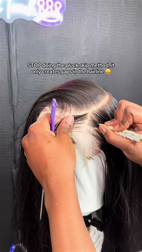 This is for the girls still learning at home 💜 The pluck skip method will only create gaps in the hairline 😩 Try plucking sporadically ‼️ #fyp #wigplucking #wigcustomization #closurewig #sidepartwig