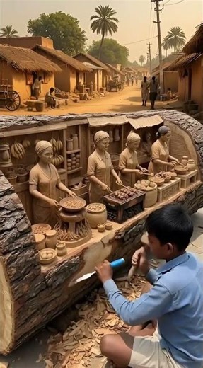 Tree Stump to Village Art!🪵🌳