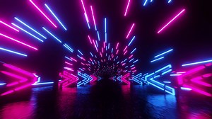 Red blue neon background with glowing gradient arrows, showing forward direction. Infinitely looped animation.