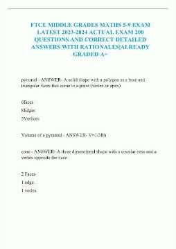 Ftce Middle Grades Maths 5 9 Exam Latest 2023 2024 Actual Exam 200 Questions And Correct Detailed An