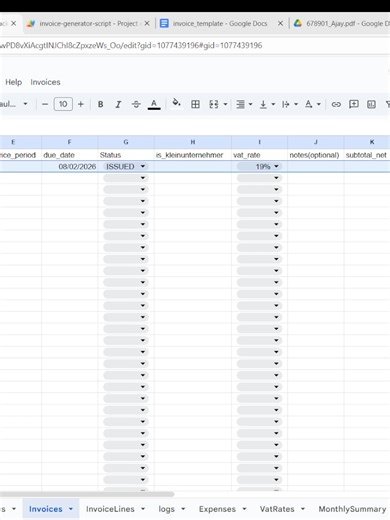 Rechnung erstellen von GoogleSheet, Google docx und AppScript