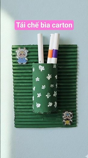Tái chế bìa carton làm hộp đựng bút dán tường #diy #hopbut #paper
