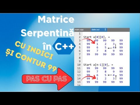 C++: Matrici cu contur, generare și parcurgere în serpentină | Exemplu complet