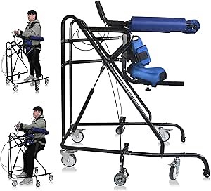 Rehabilitation Standing Frame with 8 Wheels Anti-Tilt Design | Suitable for Heights 47-71 Inches | Supports up to 220 lbs | (Pneumatic Rod Lift) Black