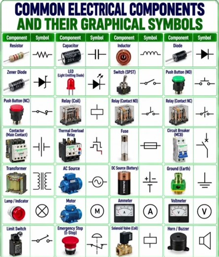 Common Electrical Components and Their Graphical Symbols Reference Guide #circuitdiagram #electrical