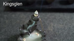 Ceramics Koi Fish Waterfall Incense Burner, Backflow Incense Holder with 50 Cones & 30 Sticks