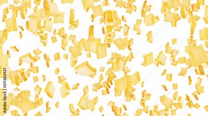 Flying many plain bread slices on black background. Foodstuff, Food and eating concept. 3D animation of wheat bread slice rotating. Loop animation.