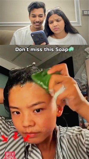 Tried this viral green herbal shampoo bar 🤩😱✨ #shorts #herbalsoap #shampoobar #haircare #review