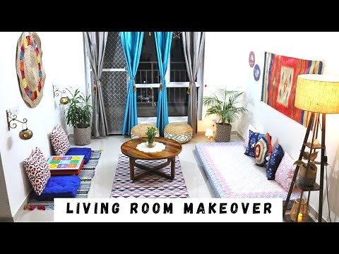 Living Room Makeover without any Furniture| Low Seating living room| Living room setup in low budget