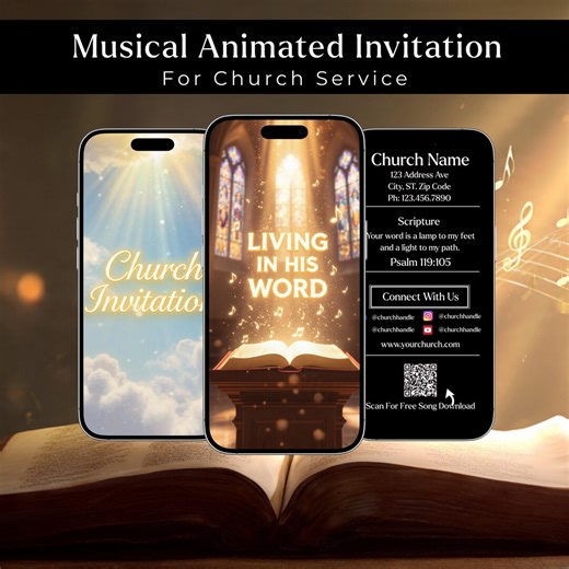 Animated Musical Church Invitation | Story‑driven Worship Video | Editable Church Info | Canva Template + Music - Etsy