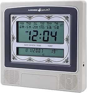 Oumefar Muslim Islamic Prayer Clock,Silver Digital Calendar Time Display Praying Alarm Clock Azan Athan Clock for Prayer Clock Wall Clock with Pen Clock Time Zone Clocks athan clock for prayer with so