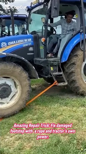 Genius Tractor Repair Hack: Fixing a Damaged Footstep with a Rope! #diy #tractor #farming #village