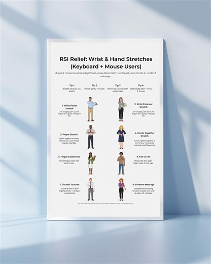 RSI Relief Poster Wrist and Hand Stretches Printable Desk Exercises for Keyboard and Mouse Users Ergonomic Office Wellness 9x16 PDF - Etsy