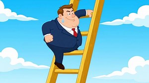 Download Businessman Climbing Ladder Cartoon Style Bright Sky for free
