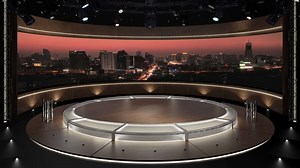 Virtual TV Studio Set. Green screen background. 3d Rendering