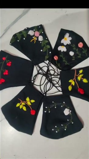 #handwork on mask#Floral embroidery mask collection 🌸💐 #HandmadeMask #EmbroideryArt #