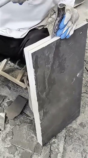 Handcrafted Stone Tile Edge Shaping Using Traditional Chisel Techniques