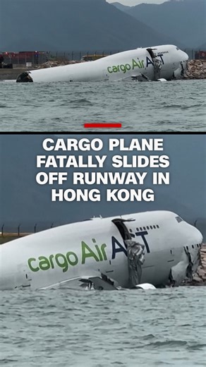 Emirates flight EK 9788 was arriving from Dubai when it veered off the runway at Hong Kong International Airport on Monday, striking a vehicle with two airport staff inside, killing both, according to authorities. Read more: https://cnn.it/3KYhBsr | CNN