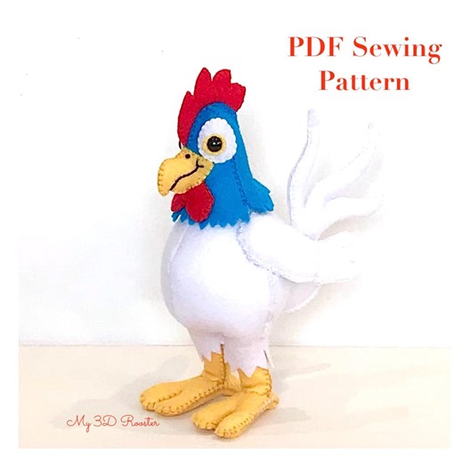 Felt Rooster Sewing Pattern: 3D DIY Craft (PDF Pattern) - Etsy