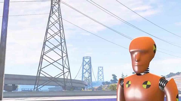 Super blue car vs risky bridge and red dozer car tackles six giant chains