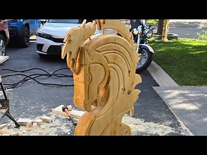 Carving a huge wood horse chess piece with a jigsaw and a router