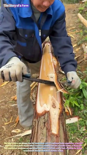 Satisfying Woodcraft: Watch a Master Strip Bark with Precision! 🌲✨↓