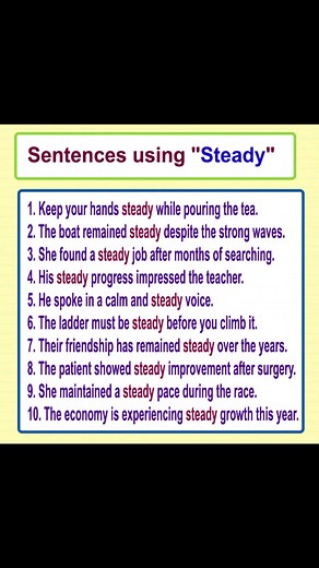 Meaning of "Steady" with example sentences Learn English Vocabulary Learn English sentences #steady #english #englishlearning #advancedenglish #englishteacher #englishtips #learnenglish #dailyenglish #englishsentences #vocabulary #vocabularybuilding | English Learning